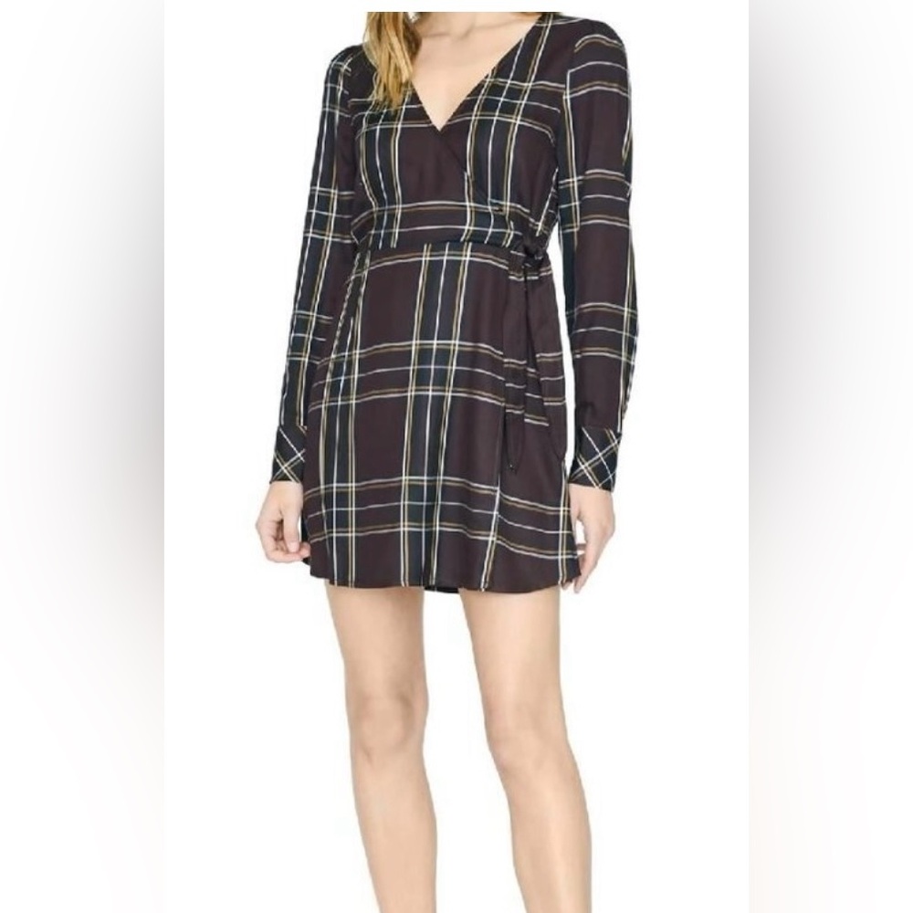 NWT Sanctuary Brown and White Plaid Long Sleeve Shirt Dress Size 8